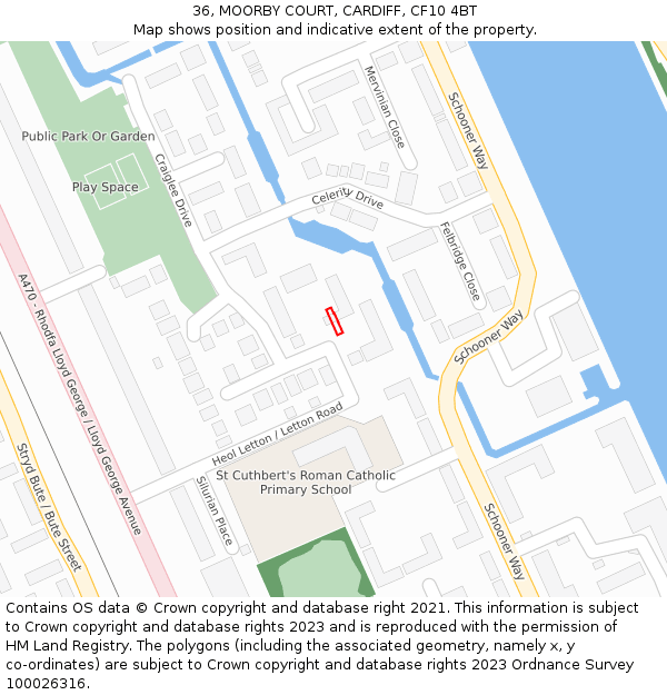 36, MOORBY COURT, CARDIFF, CF10 4BT: Location map and indicative extent of plot