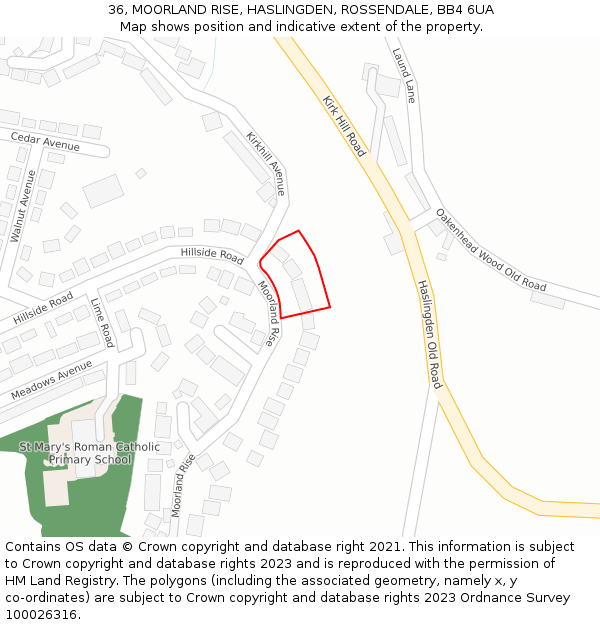 36, MOORLAND RISE, HASLINGDEN, ROSSENDALE, BB4 6UA: Location map and indicative extent of plot