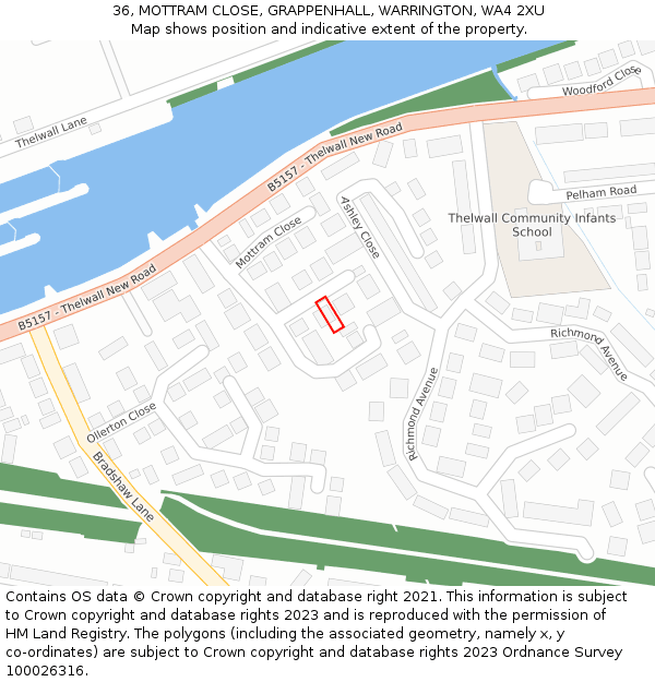 36, MOTTRAM CLOSE, GRAPPENHALL, WARRINGTON, WA4 2XU: Location map and indicative extent of plot