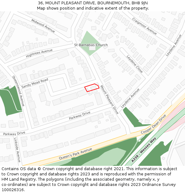 36, MOUNT PLEASANT DRIVE, BOURNEMOUTH, BH8 9JN: Location map and indicative extent of plot