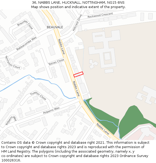 36, NABBS LANE, HUCKNALL, NOTTINGHAM, NG15 6NS: Location map and indicative extent of plot