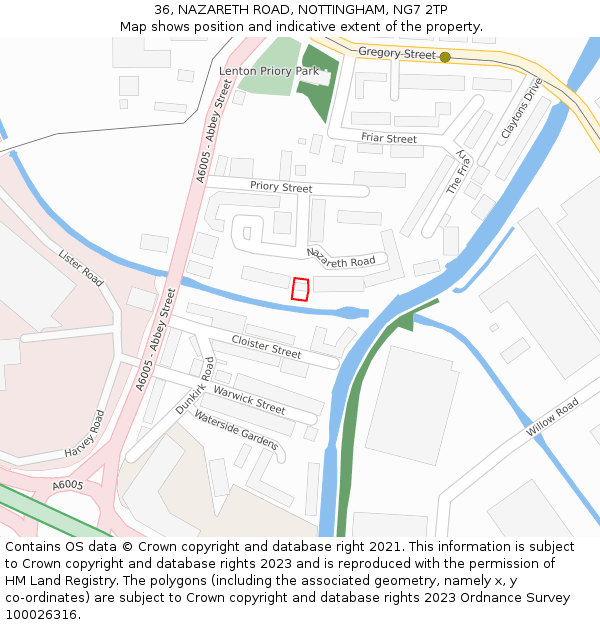 36, NAZARETH ROAD, NOTTINGHAM, NG7 2TP: Location map and indicative extent of plot