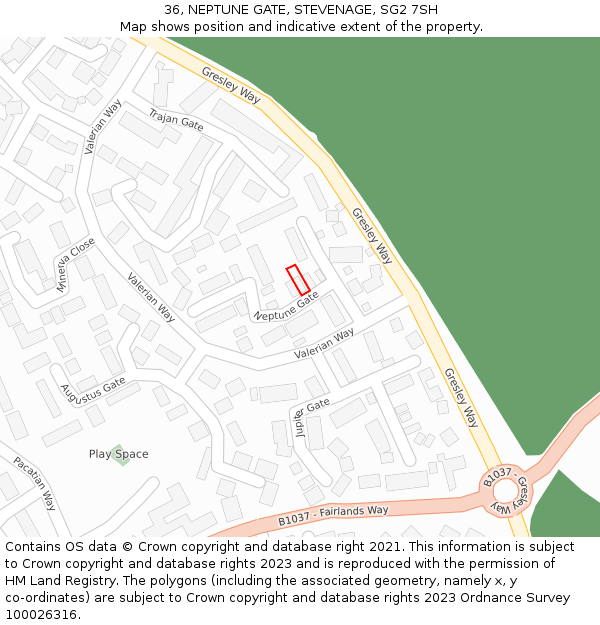 36, NEPTUNE GATE, STEVENAGE, SG2 7SH: Location map and indicative extent of plot