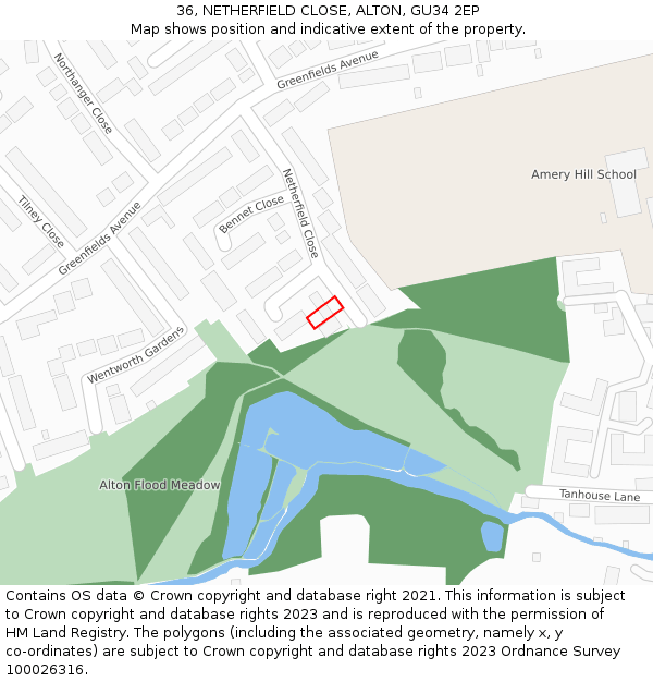 36, NETHERFIELD CLOSE, ALTON, GU34 2EP: Location map and indicative extent of plot