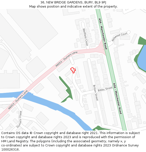 36, NEW BRIDGE GARDENS, BURY, BL9 9PJ: Location map and indicative extent of plot
