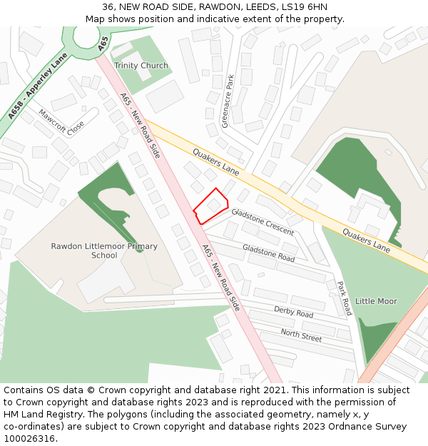 36, NEW ROAD SIDE, RAWDON, LEEDS, LS19 6HN: Location map and indicative extent of plot