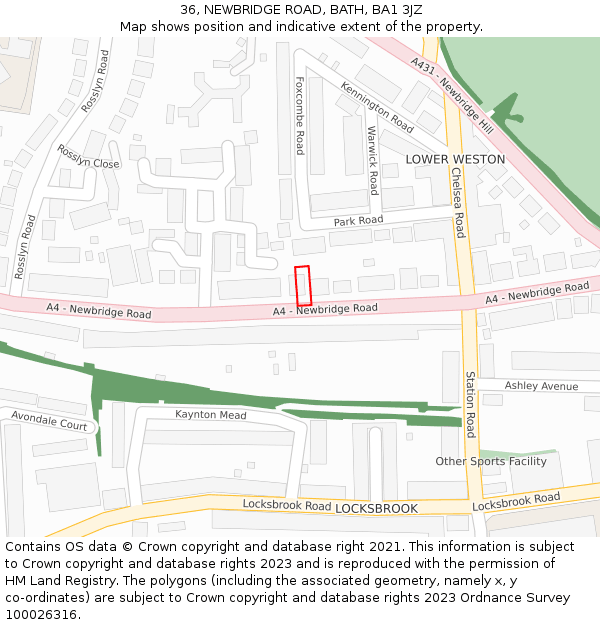 36, NEWBRIDGE ROAD, BATH, BA1 3JZ: Location map and indicative extent of plot