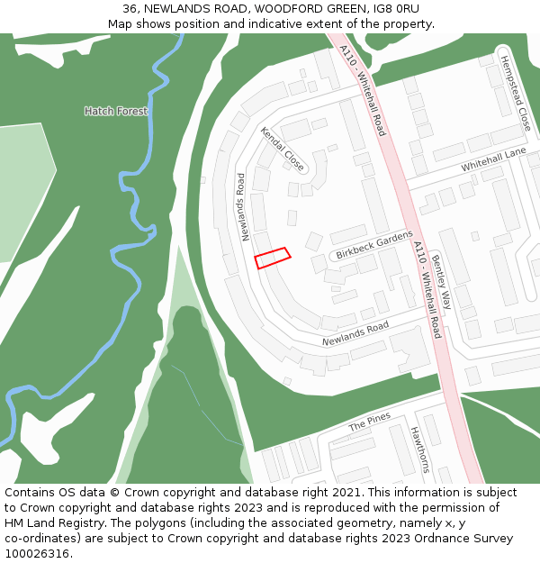 36, NEWLANDS ROAD, WOODFORD GREEN, IG8 0RU: Location map and indicative extent of plot