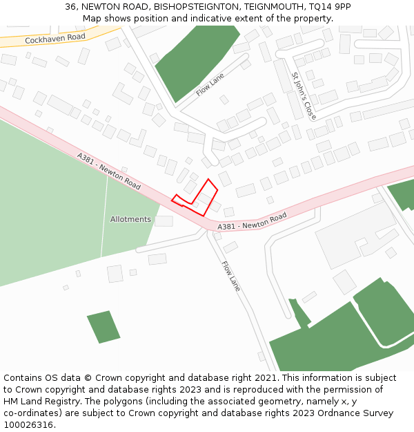 36, NEWTON ROAD, BISHOPSTEIGNTON, TEIGNMOUTH, TQ14 9PP: Location map and indicative extent of plot