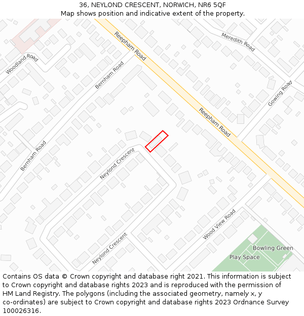 36, NEYLOND CRESCENT, NORWICH, NR6 5QF: Location map and indicative extent of plot