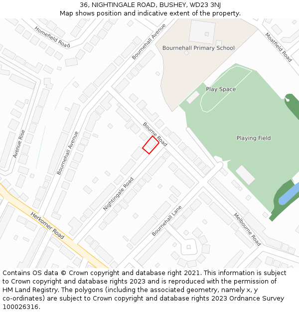 36, NIGHTINGALE ROAD, BUSHEY, WD23 3NJ: Location map and indicative extent of plot
