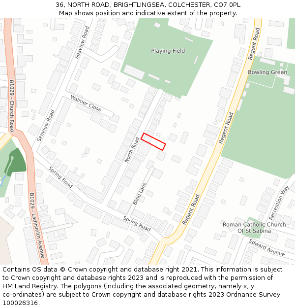 36, NORTH ROAD, BRIGHTLINGSEA, COLCHESTER, CO7 0PL: Location map and indicative extent of plot