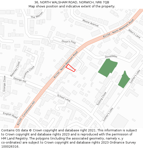 36, NORTH WALSHAM ROAD, NORWICH, NR6 7QB: Location map and indicative extent of plot