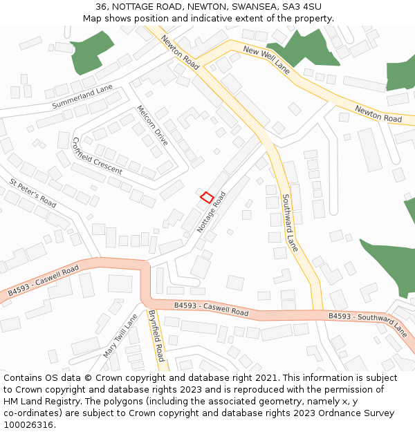36, NOTTAGE ROAD, NEWTON, SWANSEA, SA3 4SU: Location map and indicative extent of plot