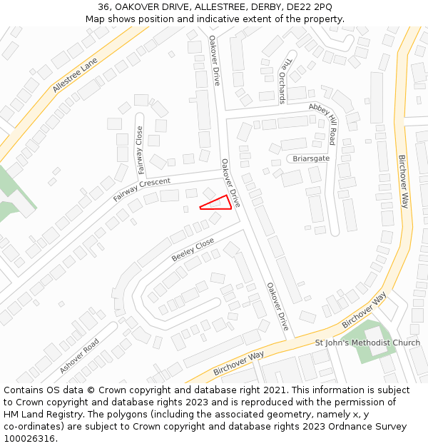 36, OAKOVER DRIVE, ALLESTREE, DERBY, DE22 2PQ: Location map and indicative extent of plot