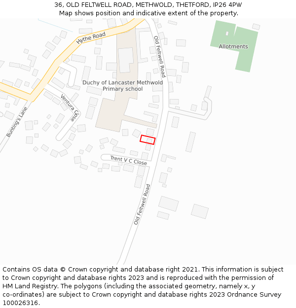 36, OLD FELTWELL ROAD, METHWOLD, THETFORD, IP26 4PW: Location map and indicative extent of plot