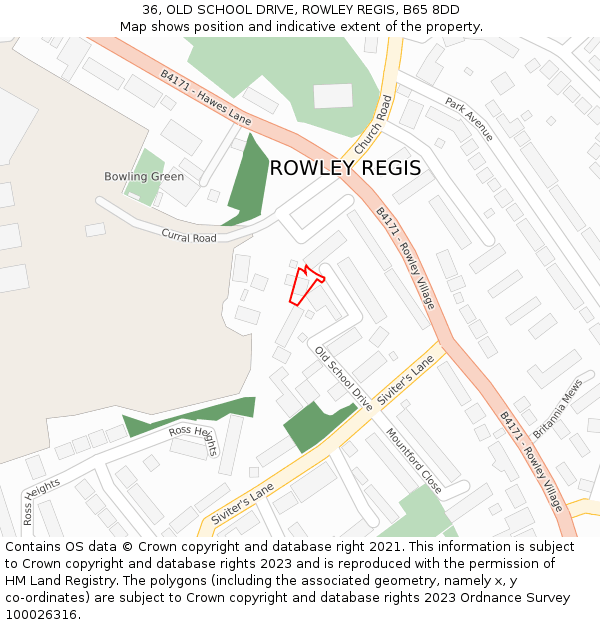 36, OLD SCHOOL DRIVE, ROWLEY REGIS, B65 8DD: Location map and indicative extent of plot