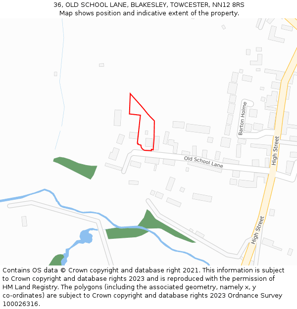 36, OLD SCHOOL LANE, BLAKESLEY, TOWCESTER, NN12 8RS: Location map and indicative extent of plot