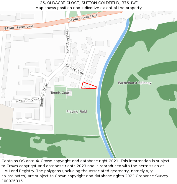 36, OLDACRE CLOSE, SUTTON COLDFIELD, B76 1WF: Location map and indicative extent of plot