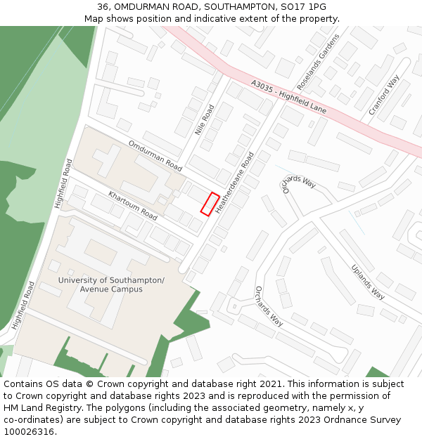36, OMDURMAN ROAD, SOUTHAMPTON, SO17 1PG: Location map and indicative extent of plot