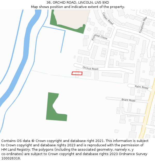 36, ORCHID ROAD, LINCOLN, LN5 9XD: Location map and indicative extent of plot
