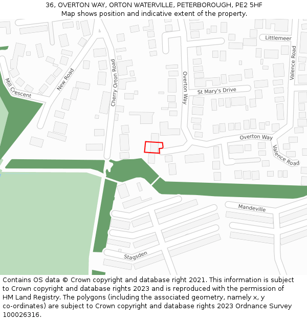 36, OVERTON WAY, ORTON WATERVILLE, PETERBOROUGH, PE2 5HF: Location map and indicative extent of plot