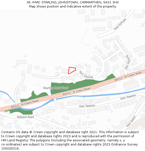 36, PARC STARLING, JOHNSTOWN, CARMARTHEN, SA31 3HX: Location map and indicative extent of plot