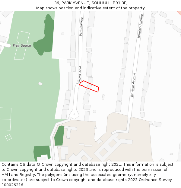 36, PARK AVENUE, SOLIHULL, B91 3EJ: Location map and indicative extent of plot