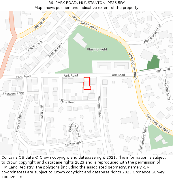 36, PARK ROAD, HUNSTANTON, PE36 5BY: Location map and indicative extent of plot