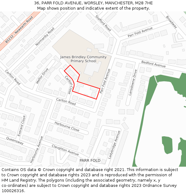 36, PARR FOLD AVENUE, WORSLEY, MANCHESTER, M28 7HE: Location map and indicative extent of plot
