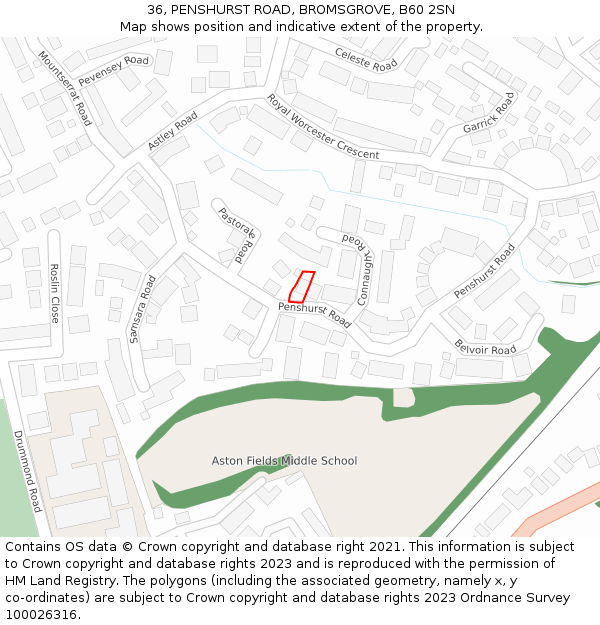 36, PENSHURST ROAD, BROMSGROVE, B60 2SN: Location map and indicative extent of plot