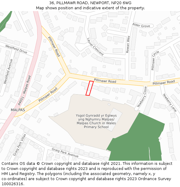 36, PILLMAWR ROAD, NEWPORT, NP20 6WG: Location map and indicative extent of plot