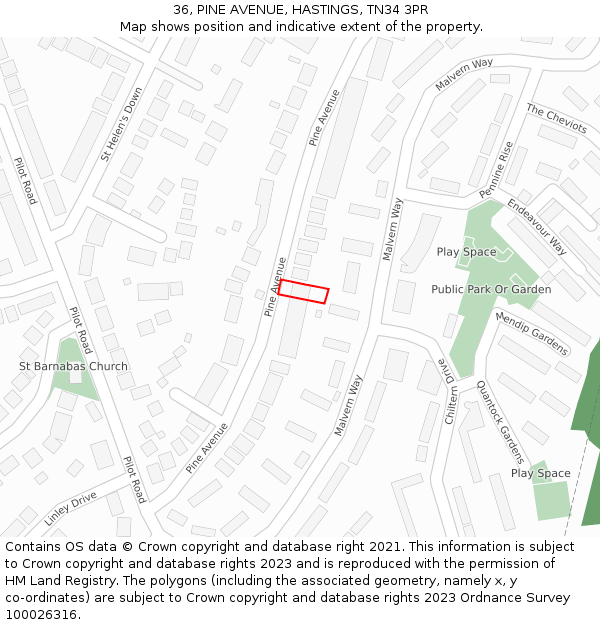 36, PINE AVENUE, HASTINGS, TN34 3PR: Location map and indicative extent of plot