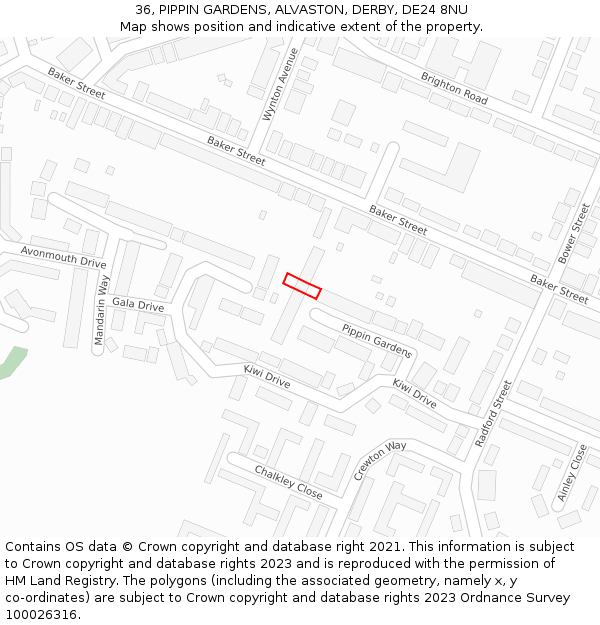 36, PIPPIN GARDENS, ALVASTON, DERBY, DE24 8NU: Location map and indicative extent of plot