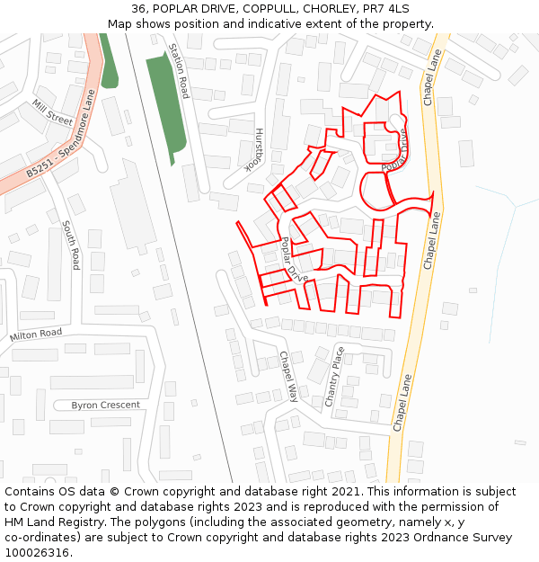 36, POPLAR DRIVE, COPPULL, CHORLEY, PR7 4LS: Location map and indicative extent of plot