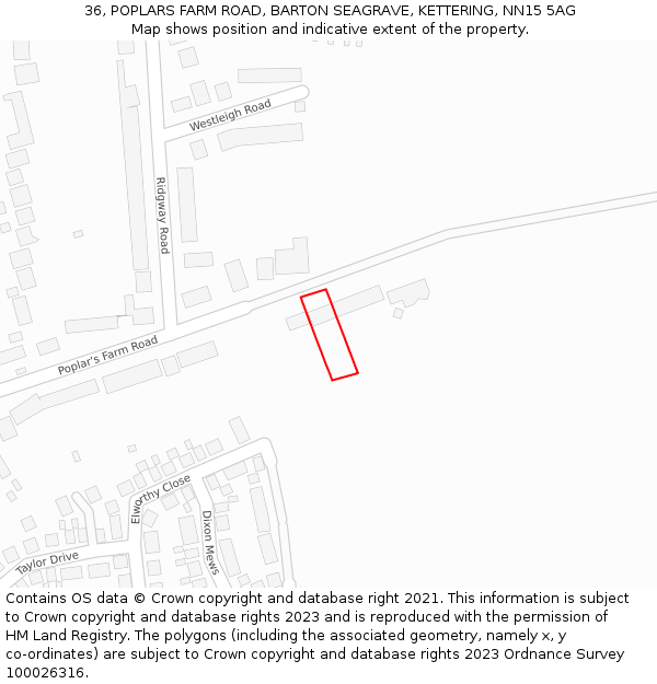36, POPLARS FARM ROAD, BARTON SEAGRAVE, KETTERING, NN15 5AG: Location map and indicative extent of plot