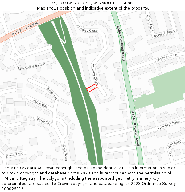 36, PORTWEY CLOSE, WEYMOUTH, DT4 8RF: Location map and indicative extent of plot