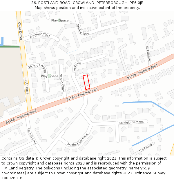 36, POSTLAND ROAD, CROWLAND, PETERBOROUGH, PE6 0JB: Location map and indicative extent of plot