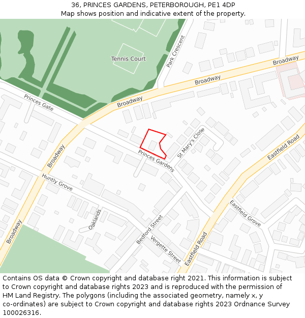 36, PRINCES GARDENS, PETERBOROUGH, PE1 4DP: Location map and indicative extent of plot