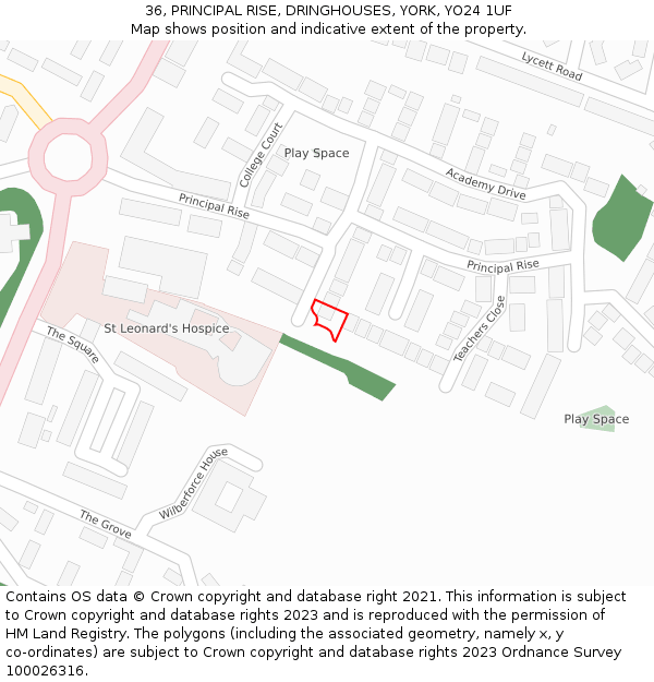 36, PRINCIPAL RISE, DRINGHOUSES, YORK, YO24 1UF: Location map and indicative extent of plot