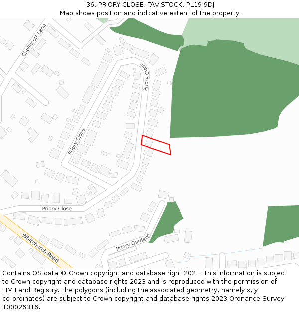 36, PRIORY CLOSE, TAVISTOCK, PL19 9DJ: Location map and indicative extent of plot