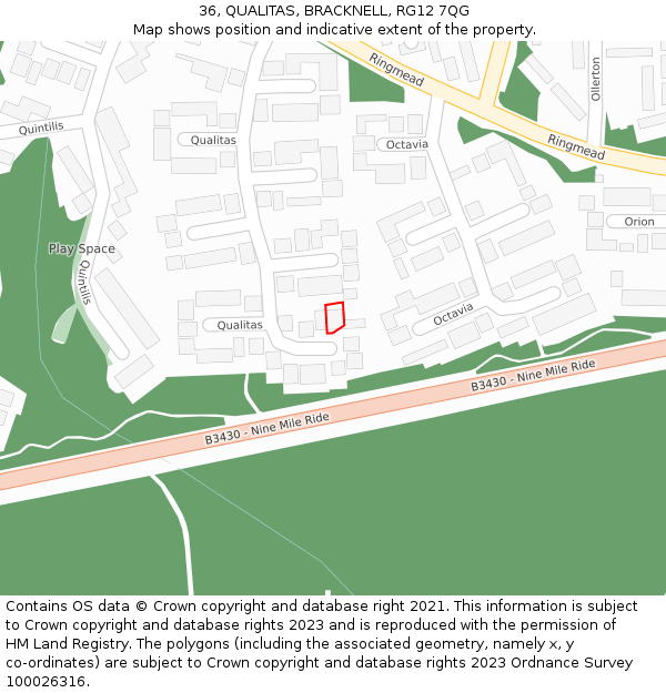 36, QUALITAS, BRACKNELL, RG12 7QG: Location map and indicative extent of plot