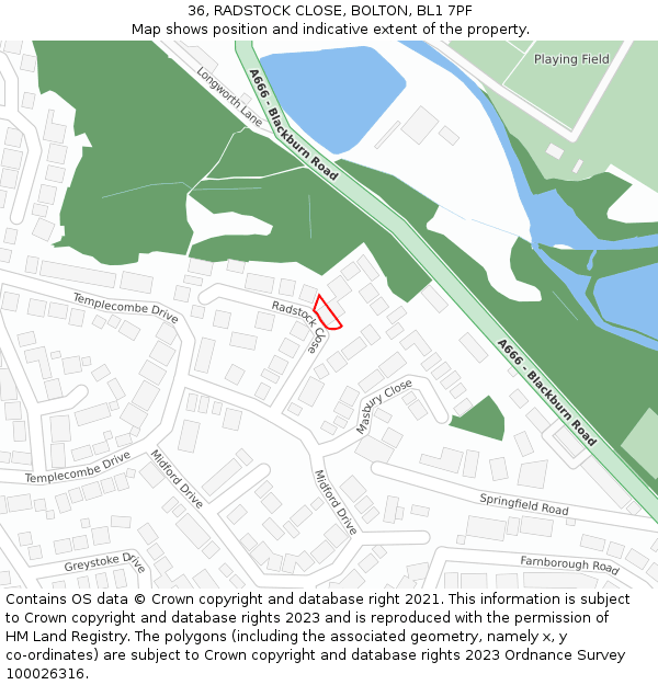 36, RADSTOCK CLOSE, BOLTON, BL1 7PF: Location map and indicative extent of plot