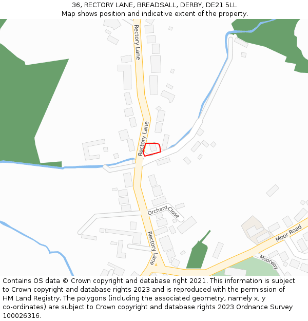 36, RECTORY LANE, BREADSALL, DERBY, DE21 5LL: Location map and indicative extent of plot
