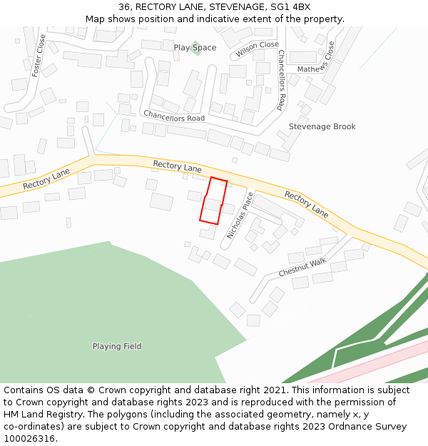 36, RECTORY LANE, STEVENAGE, SG1 4BX: Location map and indicative extent of plot