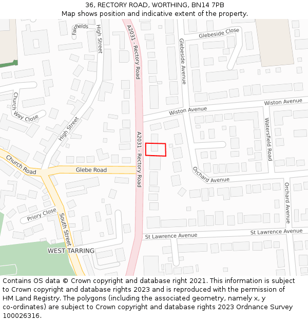 36, RECTORY ROAD, WORTHING, BN14 7PB: Location map and indicative extent of plot