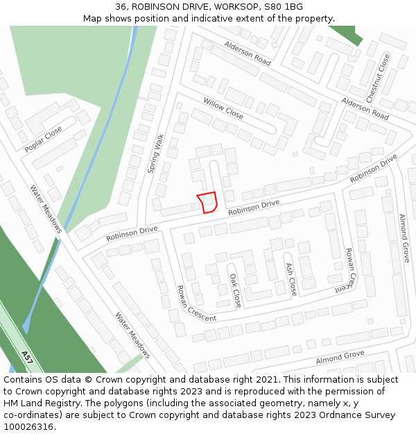 36, ROBINSON DRIVE, WORKSOP, S80 1BG: Location map and indicative extent of plot
