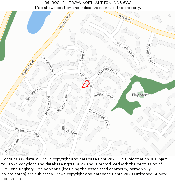 36, ROCHELLE WAY, NORTHAMPTON, NN5 6YW: Location map and indicative extent of plot