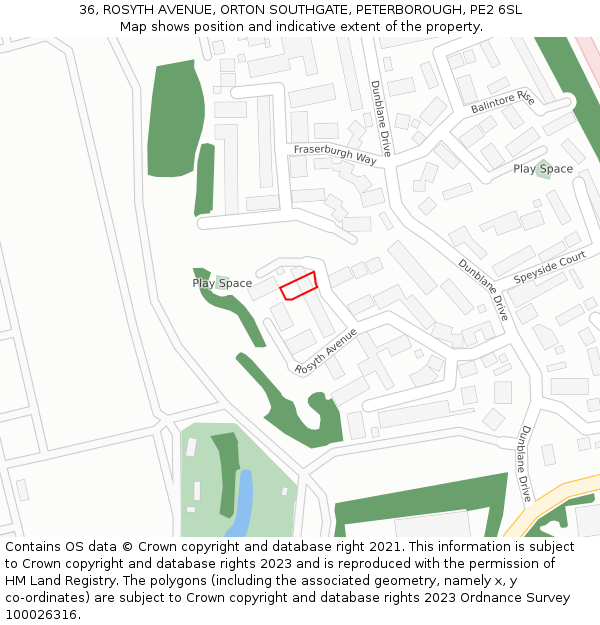 36, ROSYTH AVENUE, ORTON SOUTHGATE, PETERBOROUGH, PE2 6SL: Location map and indicative extent of plot