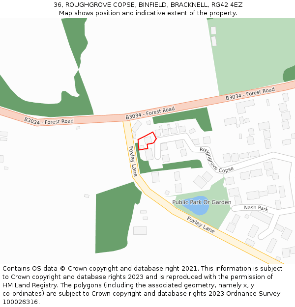 36, ROUGHGROVE COPSE, BINFIELD, BRACKNELL, RG42 4EZ: Location map and indicative extent of plot